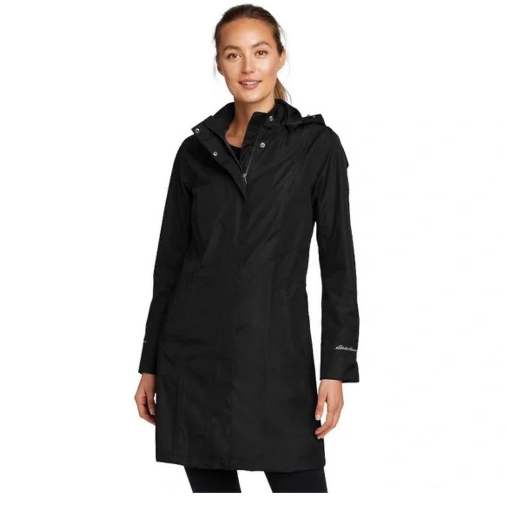 Eddie Bauer black trench coat size LP